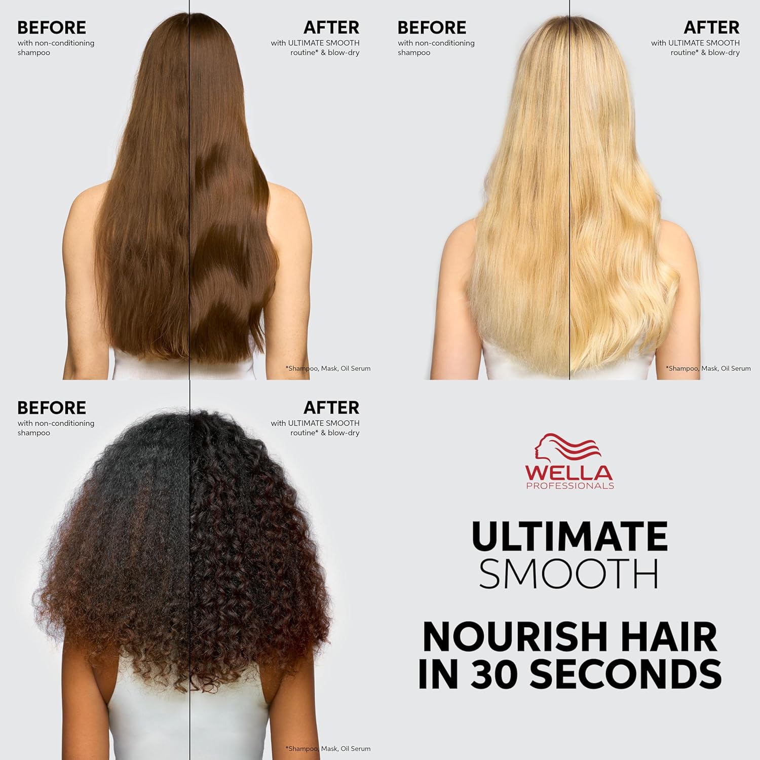 Wella Professionals ULTIMATE SMOOTH Conditioner - Nourishing Treatment for Dry, Frizzy Hair | Silky Shine with Squalane & Omega 9 | Color Safe