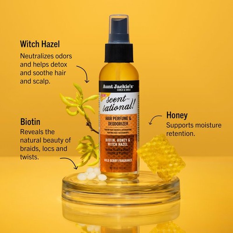 Aunt Jackie's Braid + Twist Collection Scent-Sational Hair Perfume & Deodorizer – Neutralize Odors and Refresh Hair with Witch Hazel, Biotin, and Honey – 4 fl oz