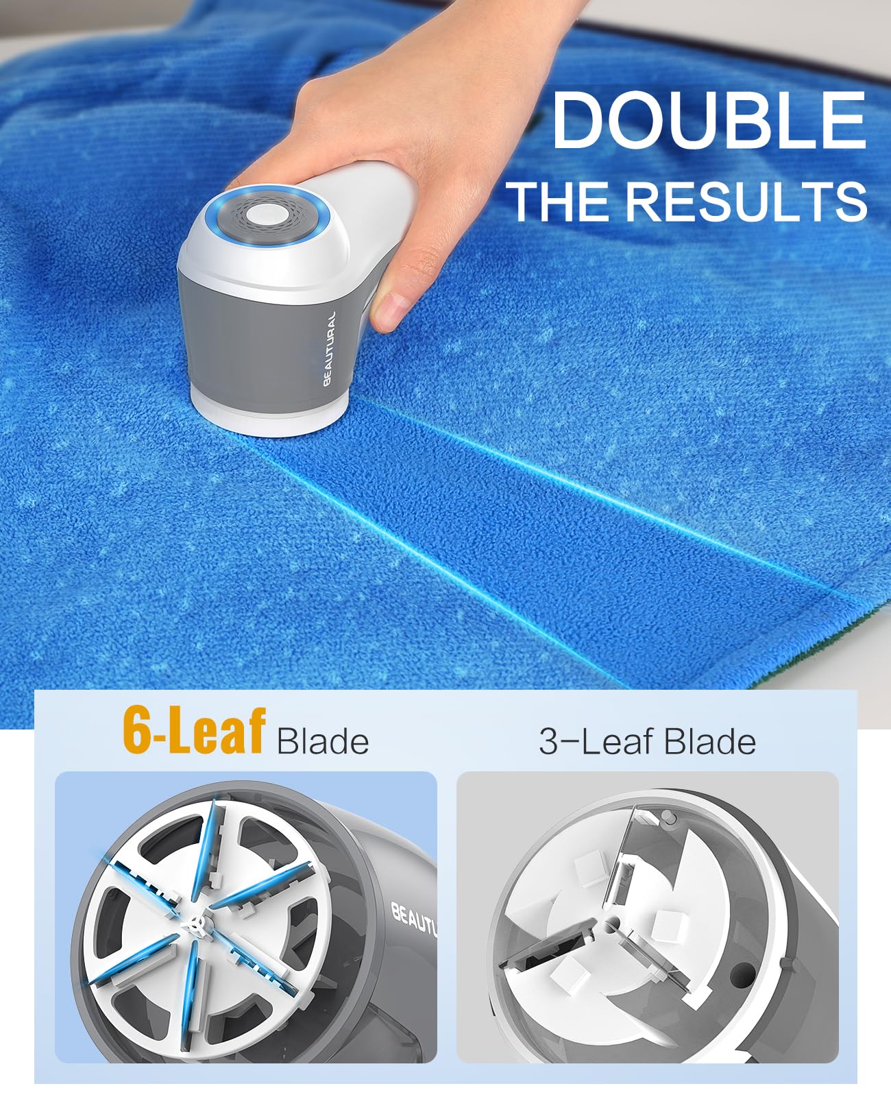 BEAUTURAL Fabric Shaver, Rechargeable Lint Remover for Clothes, Electric Lint Shaver with 6-Leaf Blades, Sweater Shavers to Fuzz, Lint Balls, Pillings, Bobbles for Clothes and Furniture