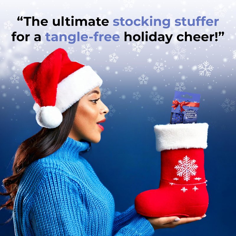 UNbrush Mini Holiday Hair Brush for Pain-Free Brushing On All Wet/Dry Hair Types — Mini UNbrush Detangling Brush with Durable Anti-Static Bristles, Lightweight & Vented — Christmas Hair Care Gifts
