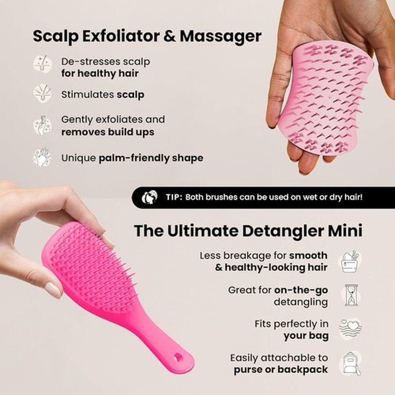 Tangle Teezer Limited Edition Gift Set - Mini Hair Brush & Scalp Massager for All Hair Types | Pink