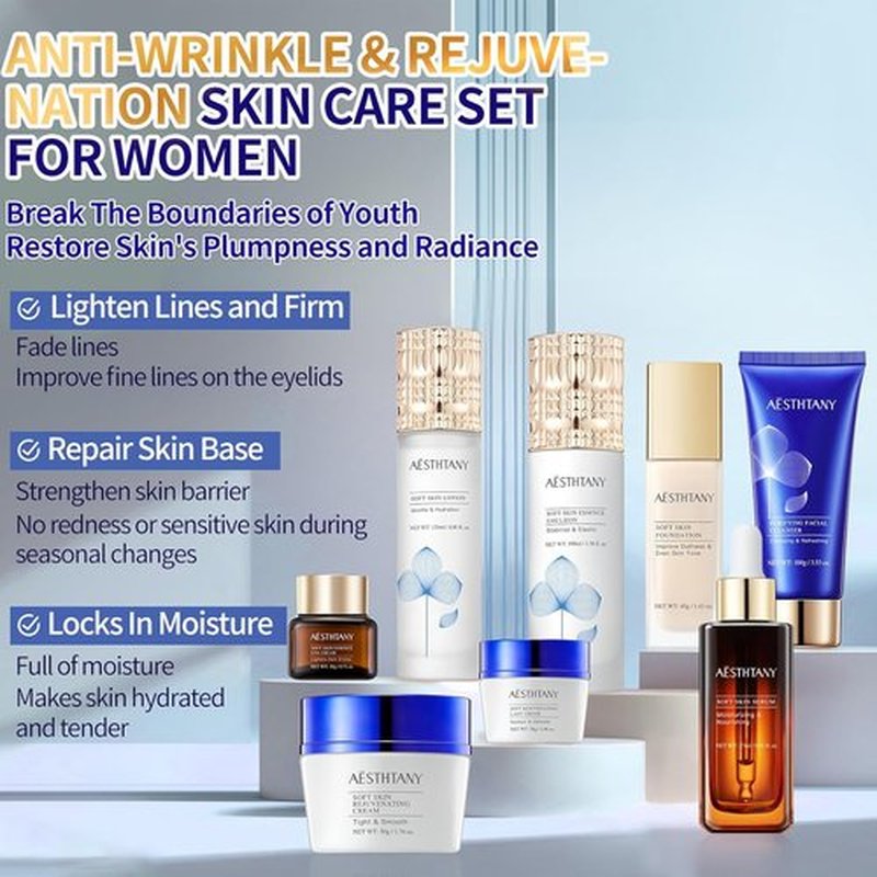 Skiennix Anti-Aging Skin Care Kit - Rejuvenating 8-In-1 Daily Routine for Women | Firming & Anti-Wrinkle
