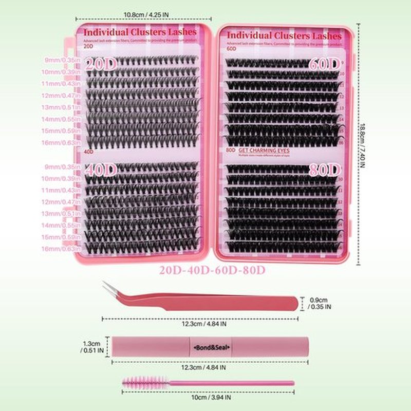 Lash Clusters Kit for Beginners Eyelash Clusters Kit Lashes Clusters Kit Cluster Pestañas Postizas Naturales with Lash Bond&Seal,Lash Tweezers,Brush RITALASH(640pcs 20D+40D+60D+80D Kit,9-16mm)