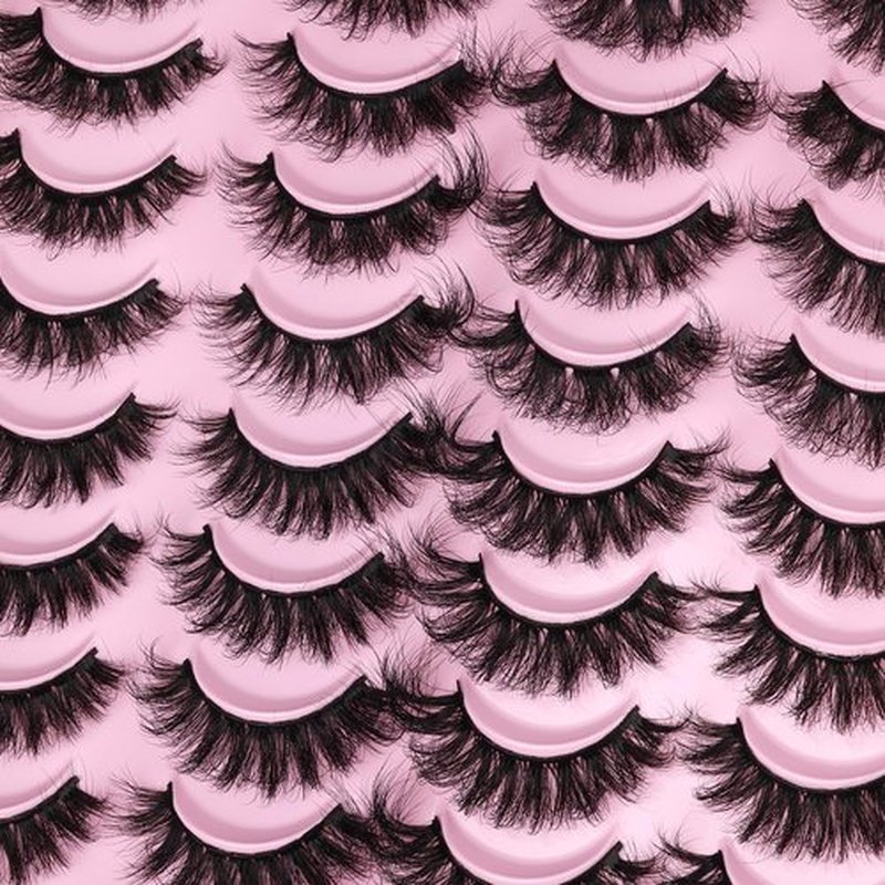 Mink Lashes Fluffy Faux Mink Eyelashes Wispy 20mm Long D-Curl Lashes Russian Cat Eye Strip Lashes Extensions Eyelashes Pack 20 Pairs
