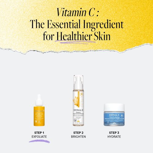 DERMA E Vitamin C 10% Multi-Acid Radiance Liquid Peel with Lactic Acid, 1 Fl Oz, Niacinamide & Bromelain, Exfoliating & Brightening Facial Peel, For Uneven Skin Tone & Discoloration