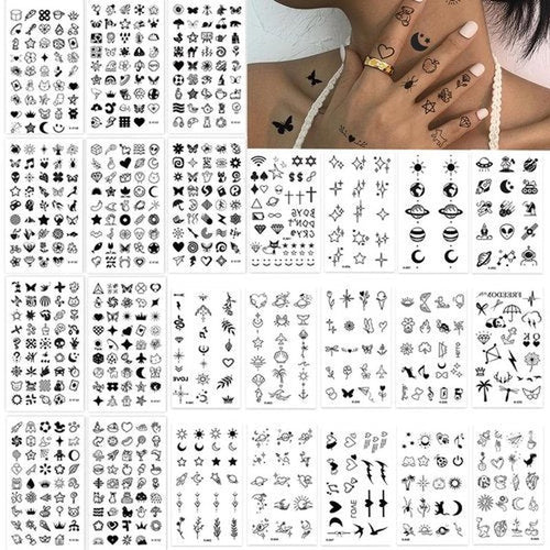 24 Sheets Mini Temporary Tattoos - 698 Unique Tiny Designs, Waterproof Body Art Stickers for Women, Teens & Kids, Cute Fake Tattoos for Parties, Daily Use, Holidays