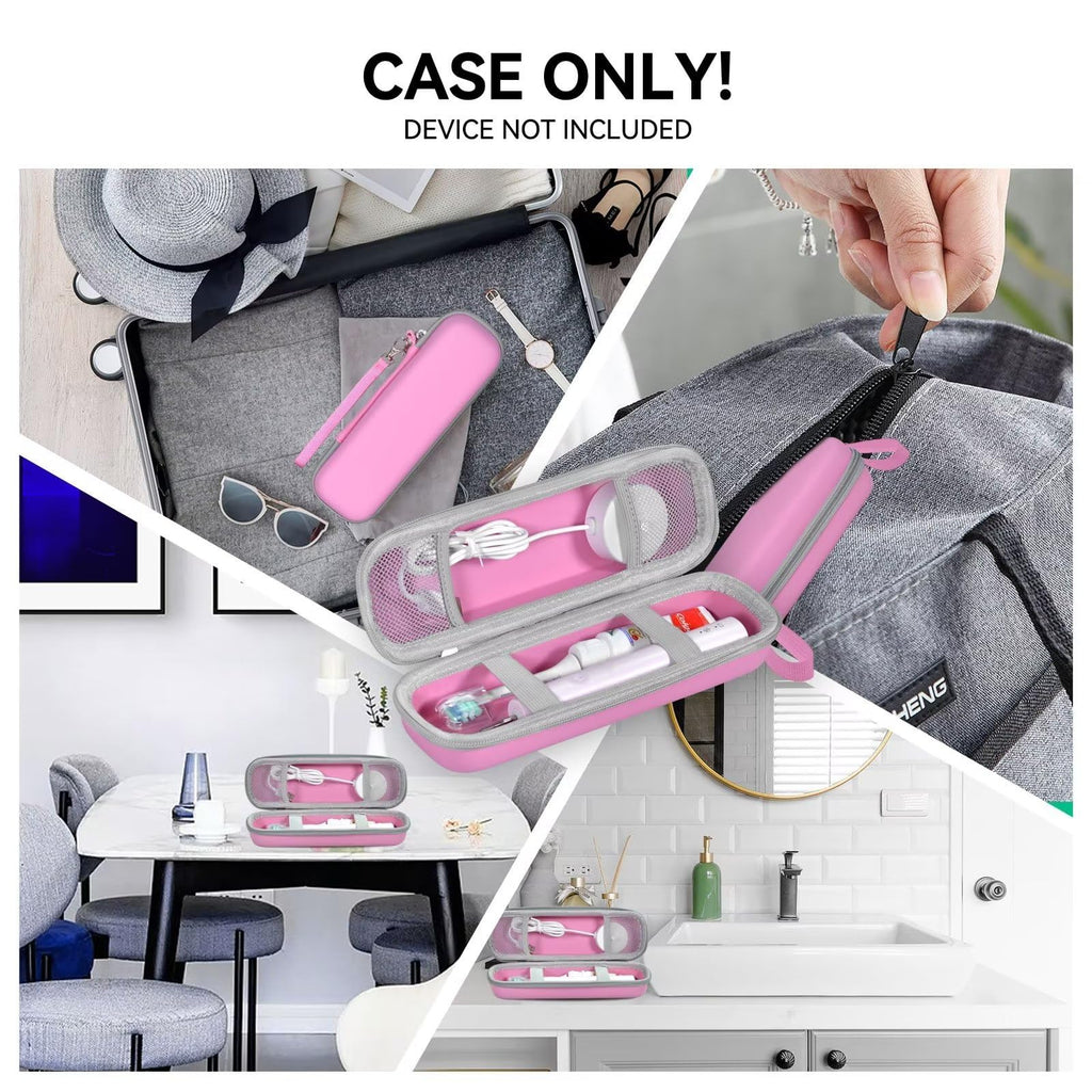 TUNYINSH Toothbrush Travel Case for Oral B/Oral-B Pro 1000 1500 5000 7000 7500 6000 9600/ Phlips Sonicare 4100 5100 1100 6100 5300 Electric Toothbrush, Portable Hard Protective Storage Bag (Pink)