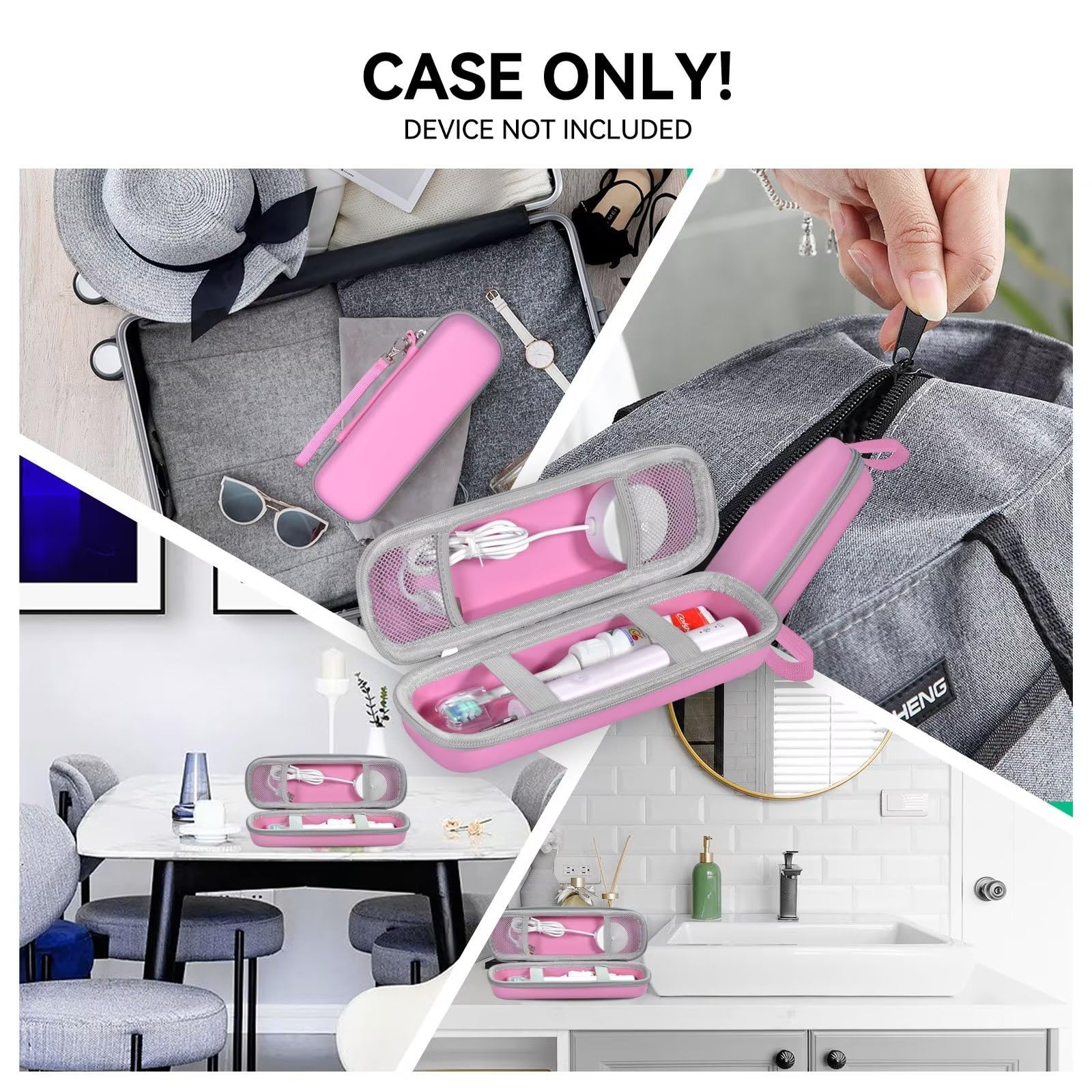 TUNYINSH Toothbrush Travel Case for Oral B/Oral-B Pro 1000 1500 5000 7000 7500 6000 9600/ Phlips Sonicare 4100 5100 1100 6100 5300 Electric Toothbrush, Portable Hard Protective Storage Bag (Pink)