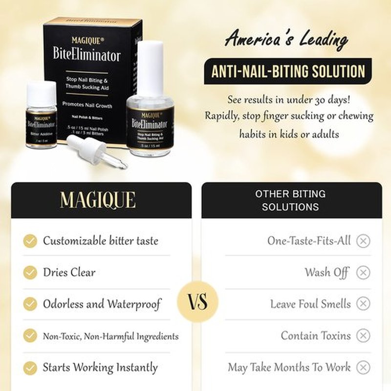 Magique Bite Eliminator – Stop Thumb Sucking & Nail Biting for Kids & Adults – Bitter Nail Polish Treatment – Customizable Strength – 0.5 Fl Oz