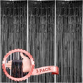 Voircoloria Laser Black Foil Fringe Backdrop Curtains - 3 Pack Tinsel Streamers for Parties & Events | 3.3 x 8.2 ft
