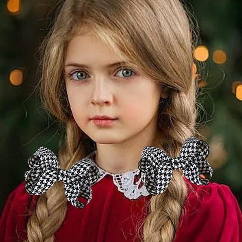 Black Plaid Hair Bow Clips for Women, Houndstooth Big Bows Clip Pigtail Barrettes for Girls, Christmas Valentine Xmas Party Hairpins, Cute Accessories for Hair Styling 2Pcs