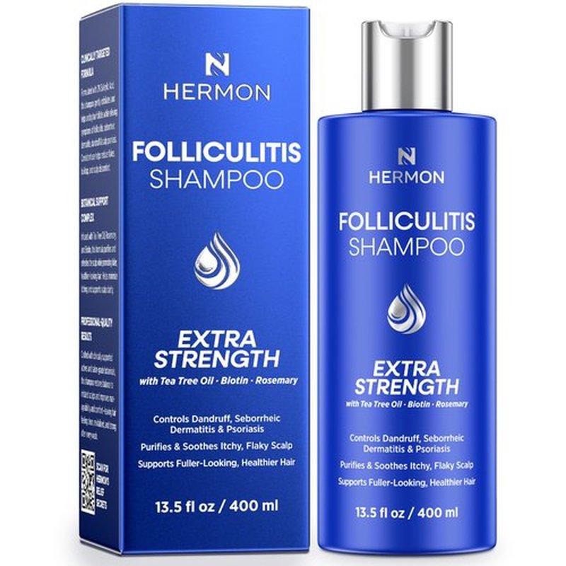Hermon Folliculitis Shampoo for Itchy Scalp: Psoriasis, Dandruff & Seborrheic Dermatitis & Biotin – Soothes | Exfoliates | Reactivates Follicles