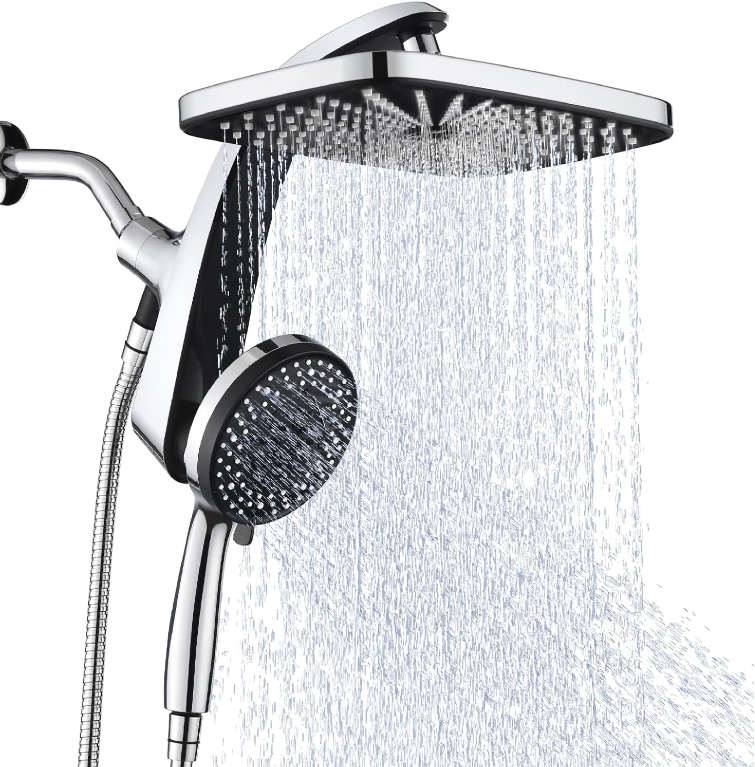 BOZYBO Rain Shower Head with Handheld: High Pressure Shower Heads with Handheld Spray Combo, 12" Rainfall Shower Head and 9 Sprays Hand Showerheads with Magnetic Docking and Power Jets, Chrome 1.8GPM