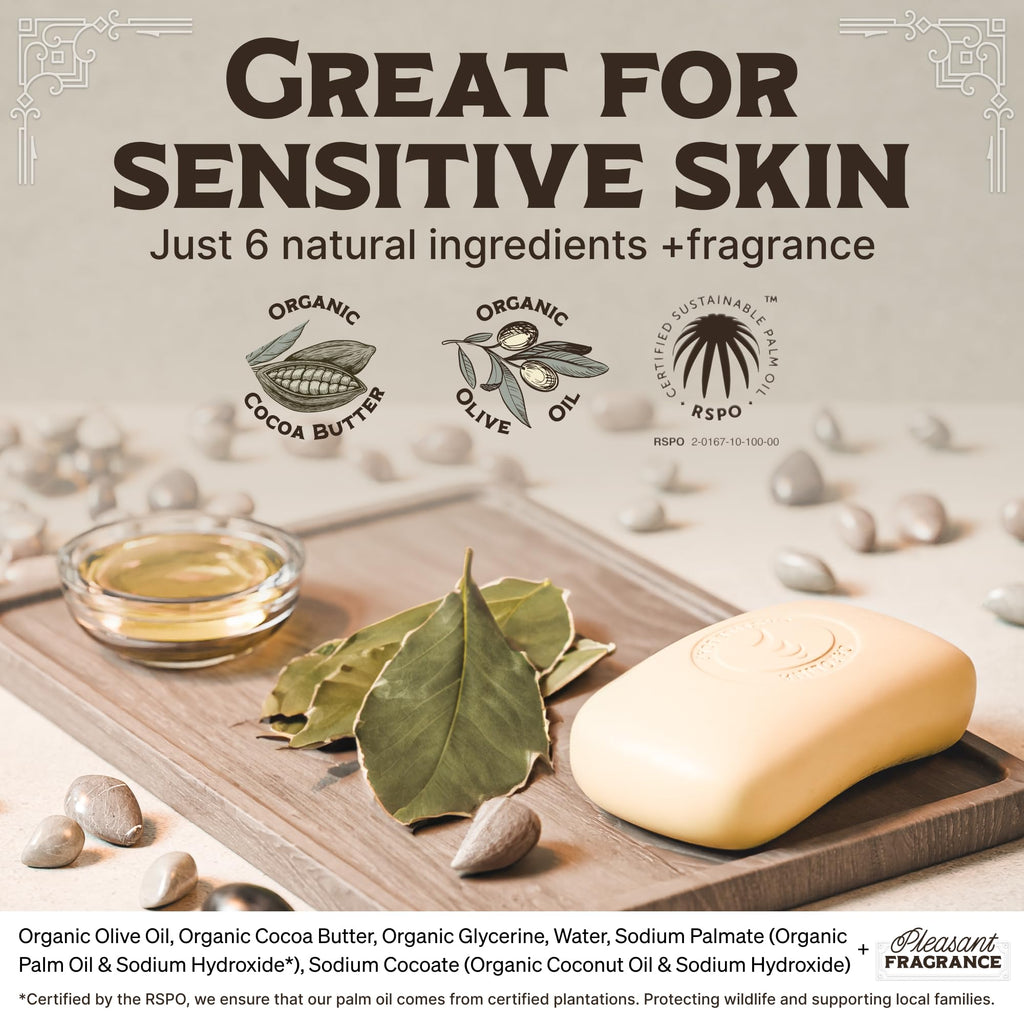 Carolina Castile Soap Vegan Bay Rum Castile Bar – 3 Bars of Natural Soap for Men, Women, and Kids – Gentle, Hydrating Castile Bars with Organic Cocoa Butter and Olive Oil, 5 Oz. Each