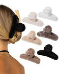 AWAYTR Plush Clip - Hair Clip, 6 Pcs Rectangular Cute Hair Clips for Women, Large Hair Barrettes for Thick Hair, Non Slip Hair Jaw Clips for Girls, Camel/Coffee/Beige/Khaki/White/Black