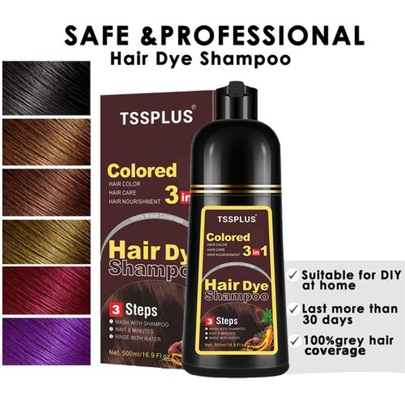 TSSPLUS Instant Hair Color Shampoo - Chestnut Brown Dye for Women & Men, 3 in 1 Herbal Coloring Shampoo (Chestnut Brown)