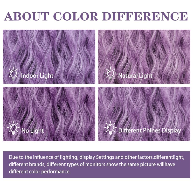 Xinran Purple Wavy Wig with Bangs for Women 18 Inch Medium Length Natural Synthetic Hair Heat Resistant Long Ombre Purple Wigs with Dark Roots for Party Cosplay Daily Halloween