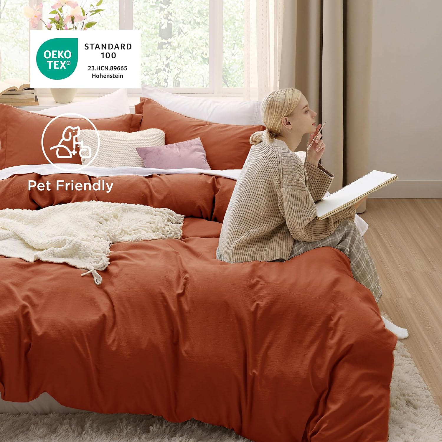 Bedsure Terracotta Duvet Cover Set - Extra Soft Cotton-Like Polyester, Full Size 3 Pieces, 80x90 Inches with Zipper Closure & 2 Pillow Shams