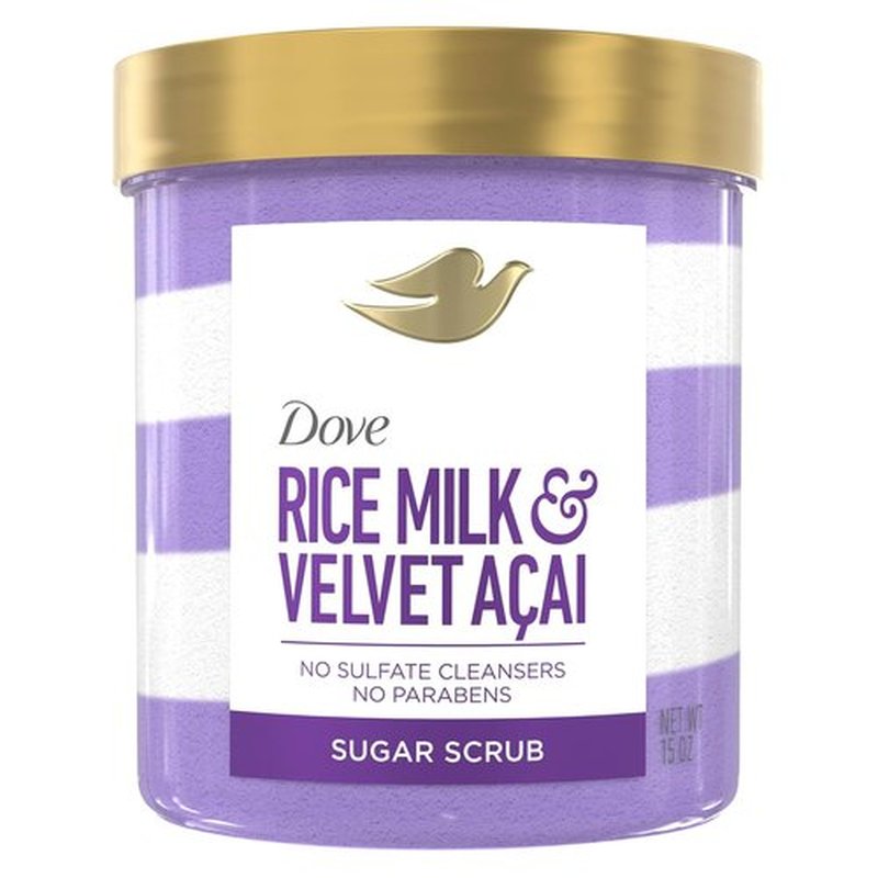 Dove Sugar Body Scrub - Velvet Acai & Rice Milk for Exfoliated, Hydrated Skin | 15 oz
