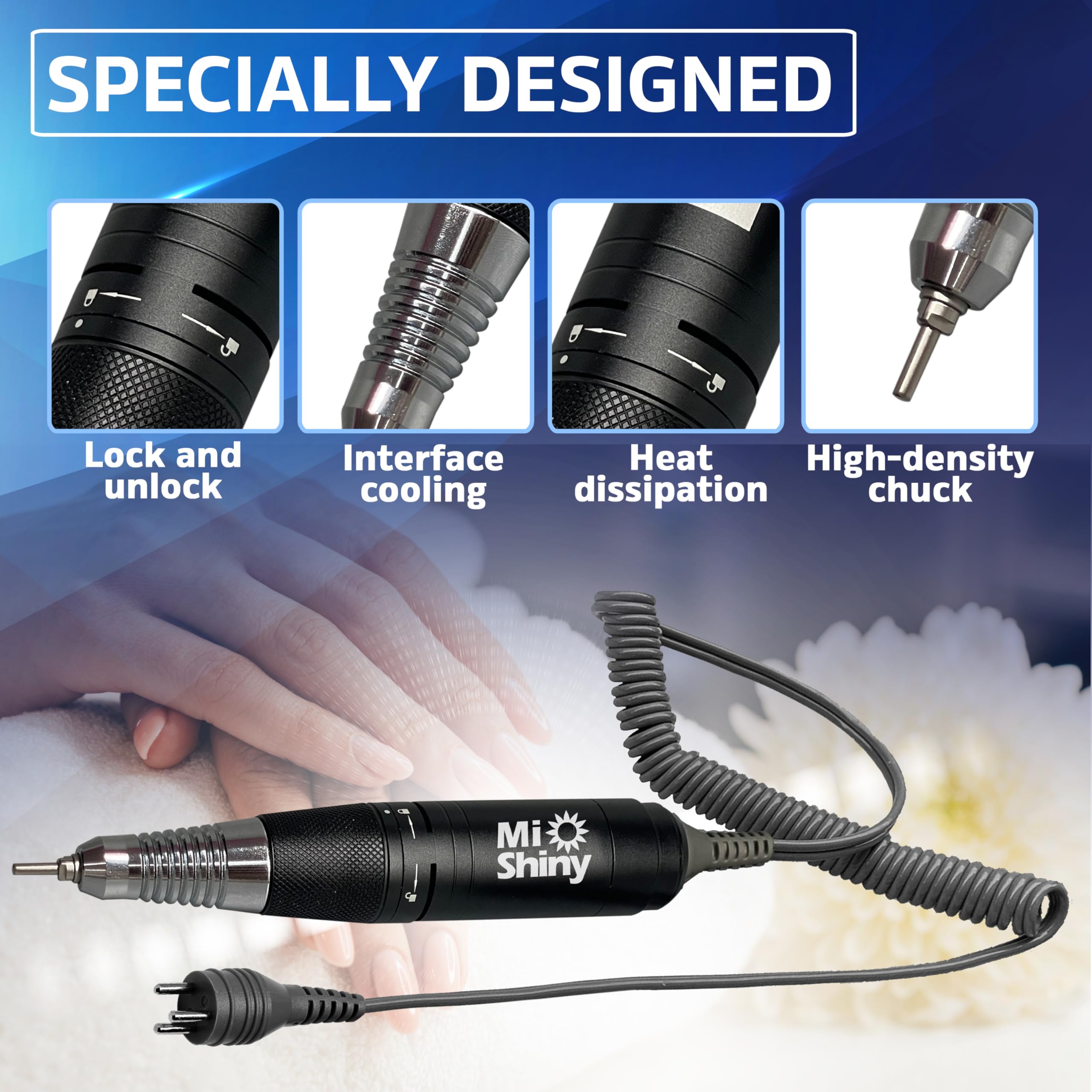 MiShiny 30.000RPM Professional Nail Drill Machine - Hand Drill for Nails - Replacement Nail Drill Handpiece Compatible with KUPA KP55, KP60, KP5000, UP-200 (Black)