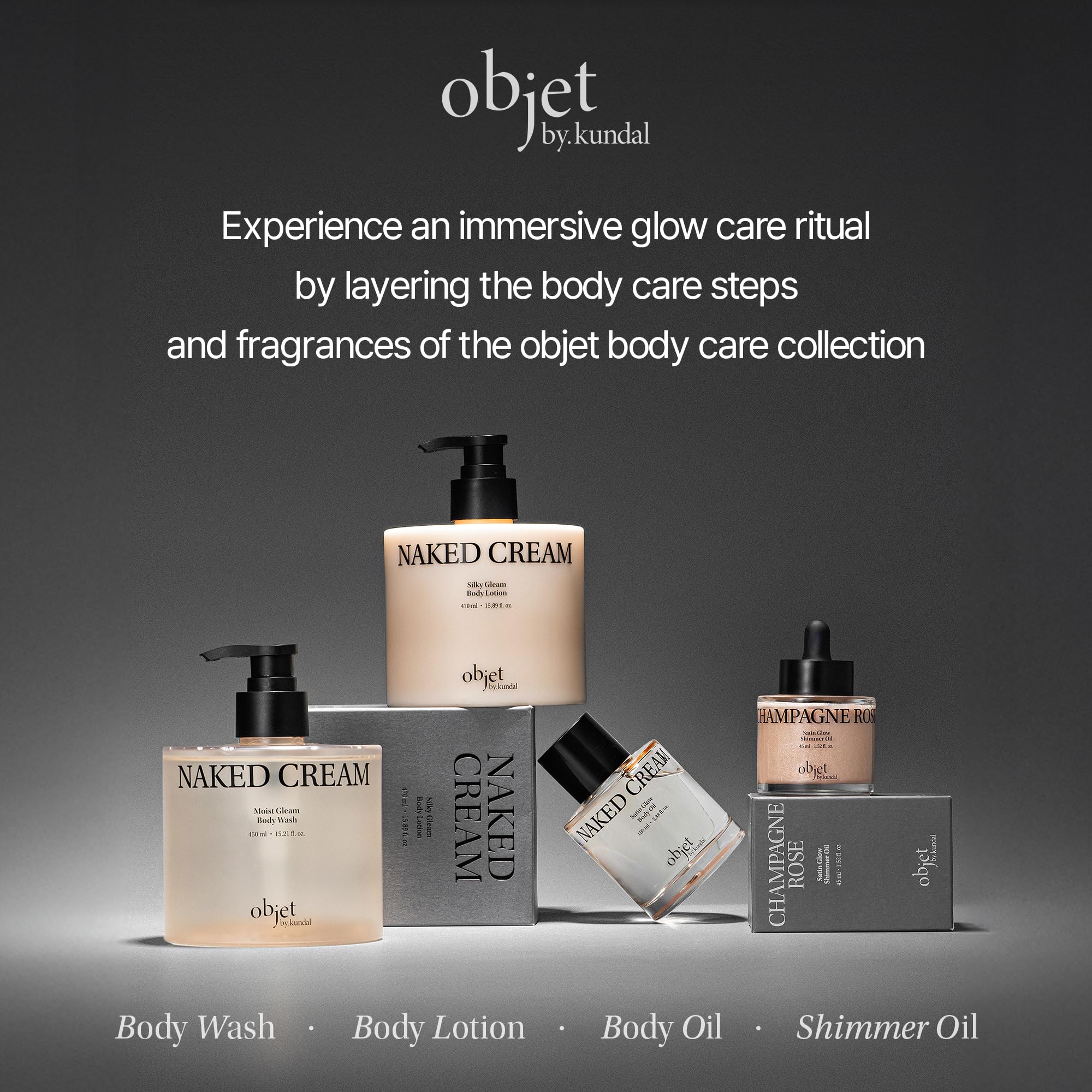 objet by KUNDAL Satin Glow K Beauty Body Oil, Naked Cream, 3.38 Fl Oz - For All Skin Types, 11 Peptides, Vitamin C & E, & Succinic Acid - Lightweight Body Oil - Korean Beauty