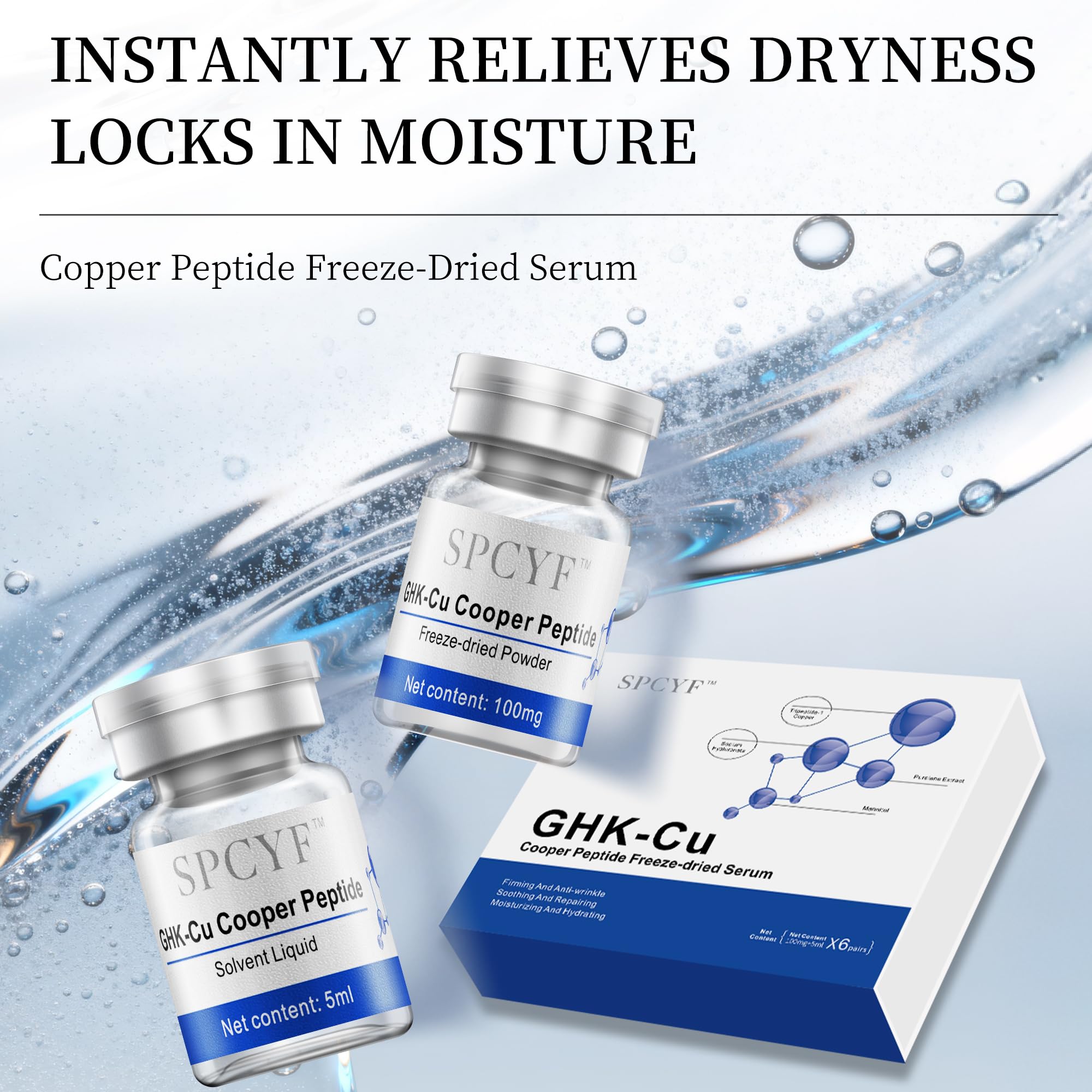 SPCYF Copper Peptides Serum for Face - Repairing, Tightening, Collagen Boosting -with GHK-Cu Peptide and Hyaluronic Acid - Anti-Aging for Fine Lines, Moisturizing, Firming and Skin Elasticity