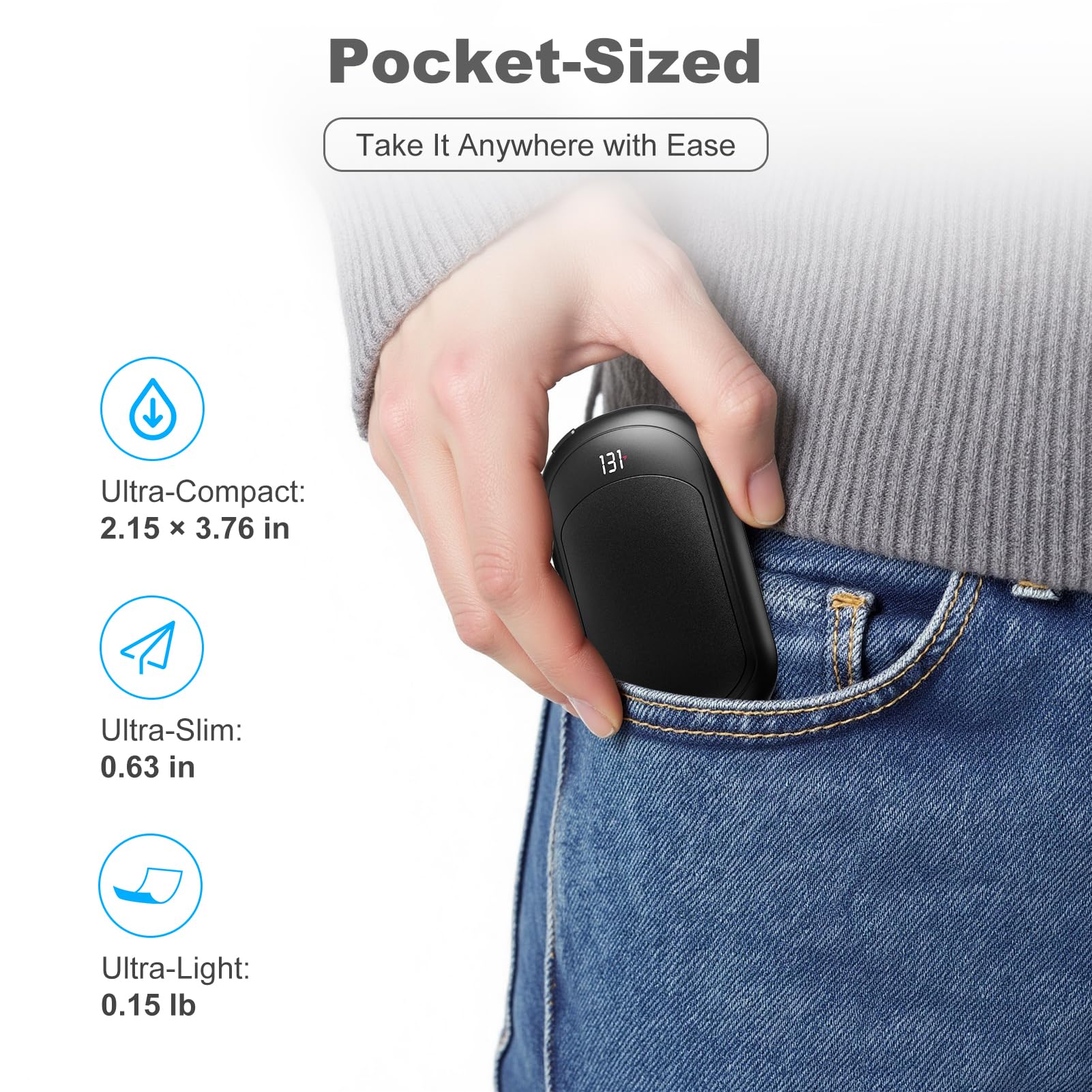 AI Hand Warmers Rechargeable 2 Pack, 6400mAh Portable Pocket Electric Hand Warmer, Fast Heating 3-Settings Reusable Handwarmers for Christmas, Gloves, Travel, Hunting Essentials Men Women