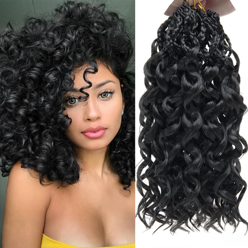 XSASLYET 10 Inch Pre Looped Crochet Hair for Black Women–Gogo Curl Curly Crochet Hair with Deep/Water/Ocean Wave Texture, Lightweight Synthetic Hair, Easy Install, Natural Look (8 Packs, 1B)