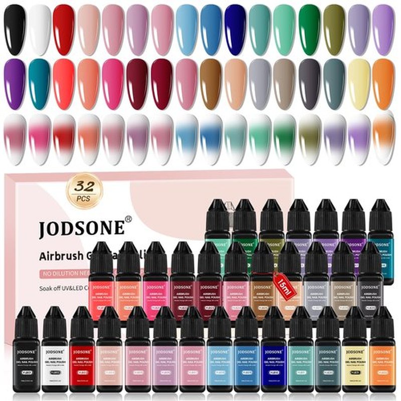 JODSONE 32 Colors Airbrush Gel Nail Polish kit, No Dilution Gel Nail Polish Strong Coverage, Highly Saturated Colors Ideal for at Home Salon Use Girls Gift