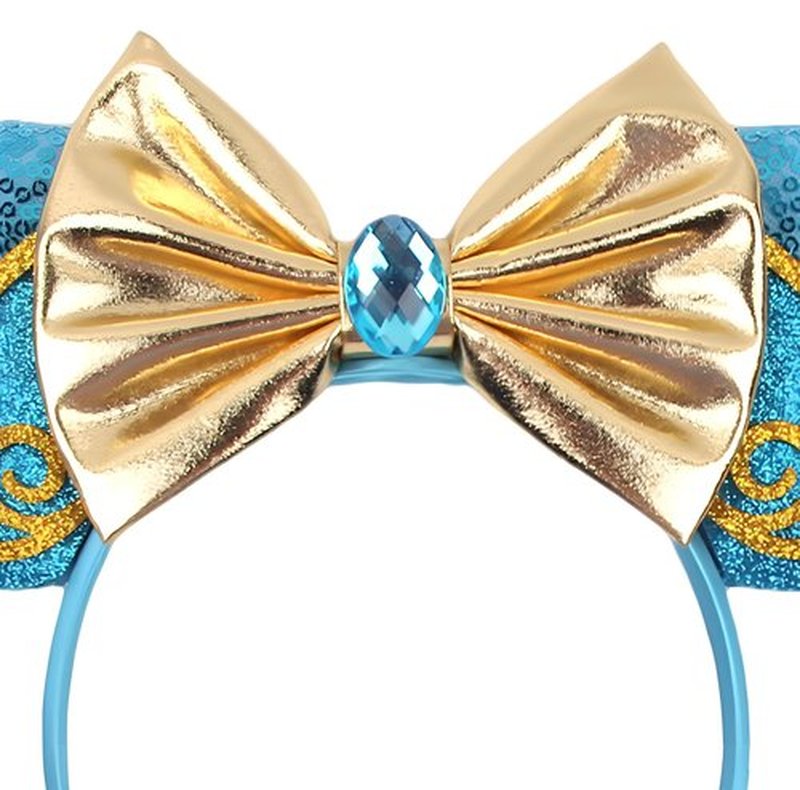 A Miaow Sequin Black Mouse Ears Headband Glitter Butterfly MM Bow Park Cruise Hairband for Women Adults Princess Cosplay Party (Jasmine)