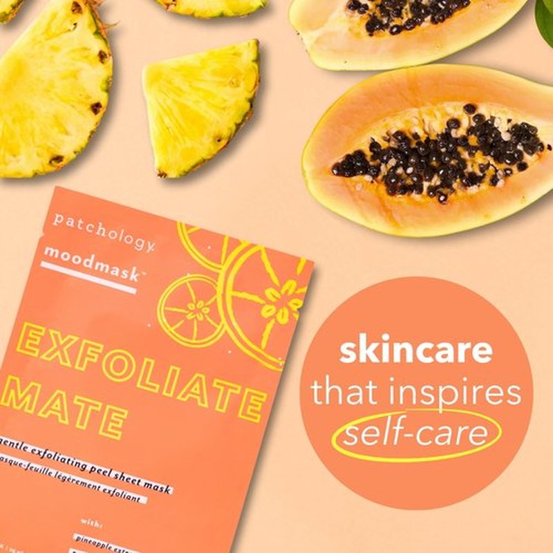 Patchology Exfoliate Mate Face Mask - Exfoliating Facial Sheet Masks w/Papaya & Lactic Acid Serum, Removes Dead Skins & Unclogs Pores for Smooth & Brighter Skin - Ultimate Skincare Solution (4 Count)