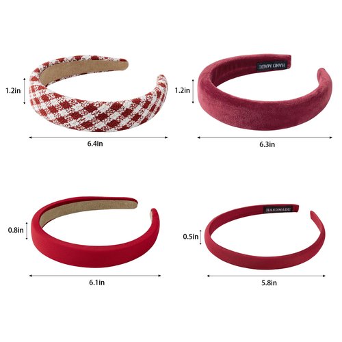 Sunolga 4 Pack Red Headbands for Women Girls Non Slip Padded Hairbands Cute Head bands Wide Headbands Trendy Hair Accessories