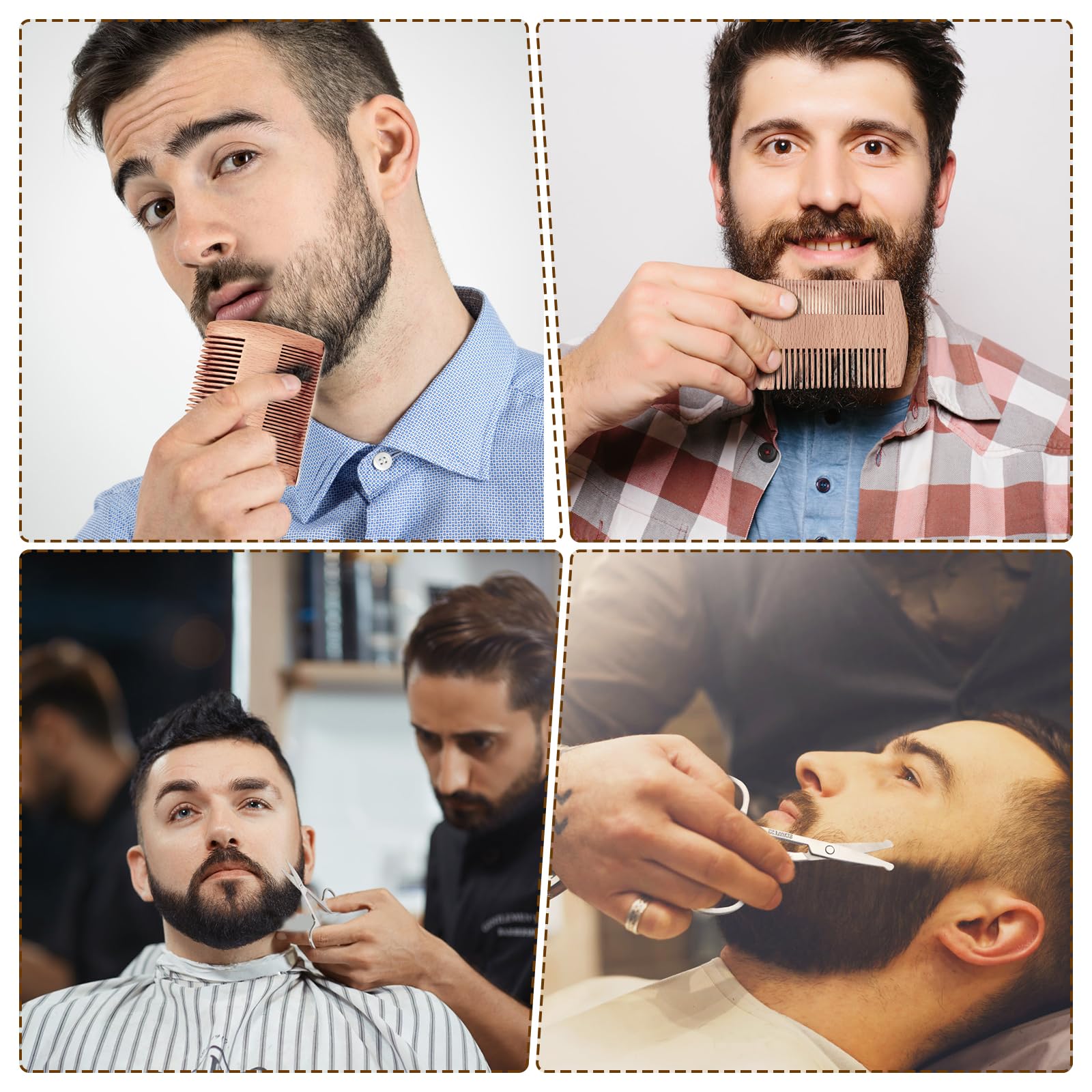 Sosoon Boar Bristle Beard Grooming Set for Men - Rectangular Brush, Comb, 2 Mustache Scissors, Travel Bag