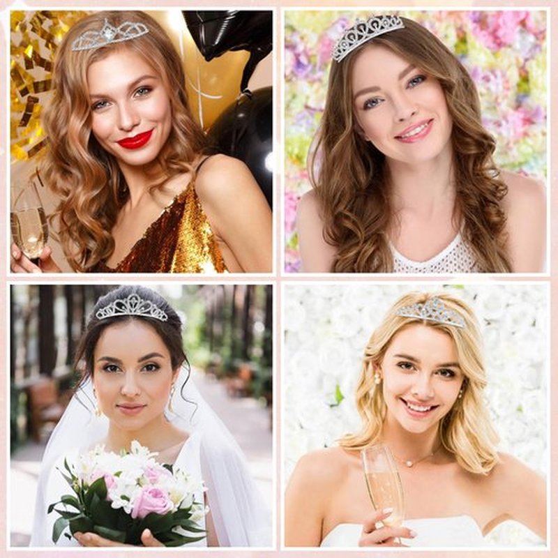 Dizila 8 Pieces Silver Metal Birthday Party Prom Bridal Wedding Dazzling Rhinestone Princess Crown Headbands Tiaras Headpieces Hair Accessories for Women Girls Brides Bridesmaids