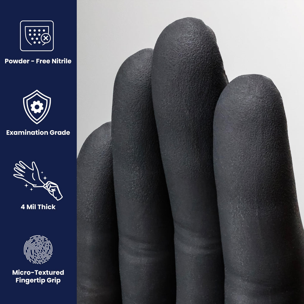 Adenna Night Angel Disposable Nitrile Gloves – 4 Mil, Powder Free Rubber Glove for Tattoo & Medical Use, Latex-Free, Tactile Sensitivity with Textured Grip, Case of 1000, Large, Black