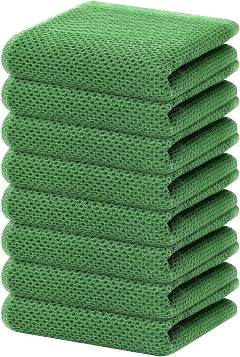 Homaxy 100% Cotton Kitchen Dish Towels - Ultra Soft & Absorbent Quick Drying, 13 x 28 Inches, 8-Pack in Grass Green