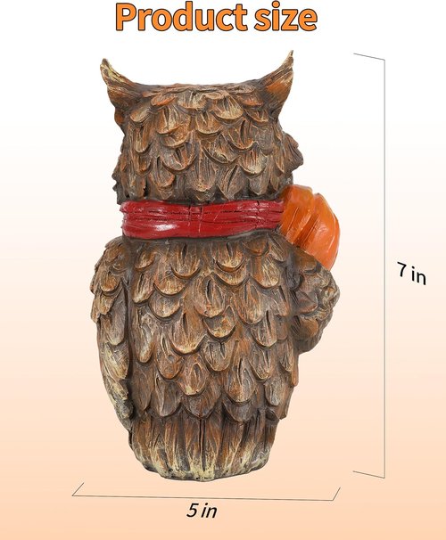 iStatue Fall Harvest Owl Ornaments - 7” Resin Craft with Red Scarf & Pumpkin | Thanksgiving Table Decor