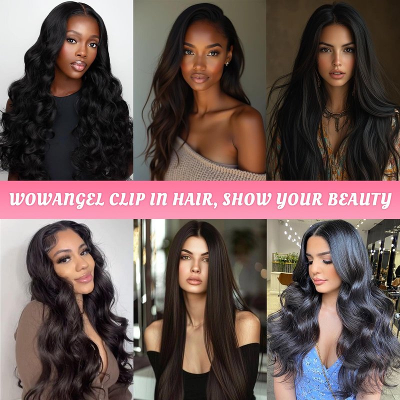WOWANGEL Clip in Hair Extensions Human Hair,20" Seamless Clip Ins No Damage,7pcs 120g Remy Hair Reusable for Daily Styling,Weddings,Events,Natural Black (1B)