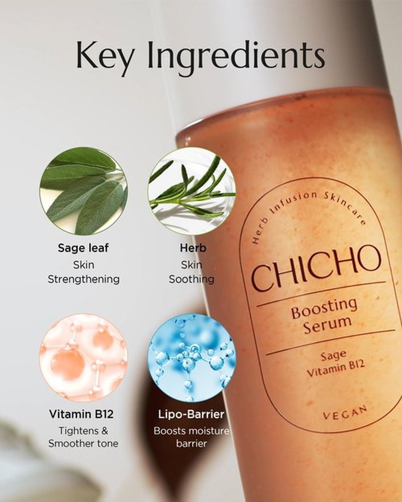 CHICHO Boosting Serum - Korean Face Spray Essnece with 88% Sage Leaf Water Vitamin B12 Niacinamide - Glow Skin Hydrating Sensitive Skin Vegan Clean Formula, 3.38 fl.oz.