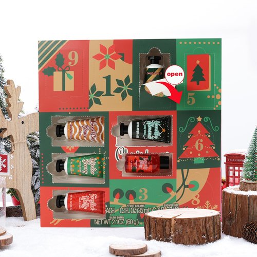 BODY & EARTH # LOVE Advent Calendar 2025 Womens Christams Gifts, Advent Beauty Calendar for Teen Girls 12 Days Countdown Calendar Hand Cream Gifts Spa Bath Sets with Body Lotion, Santa Keychain,Green