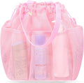 Famichan Mesh Shower Caddy - Portable Drawstring Bag for College Students | Large Pink Shower Organizer for Travel, Gym, Camping