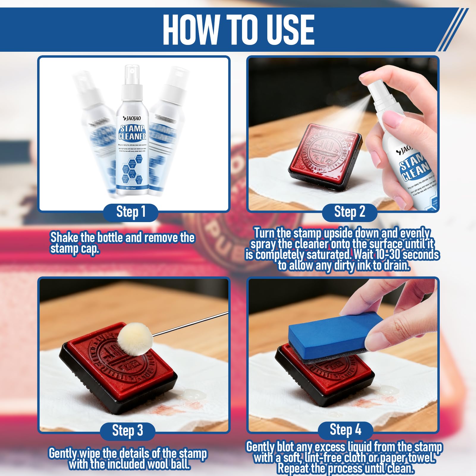 JAOJAO Professional Stamp Cleaner Kit - 4.4oz Deep Cleaning Solution