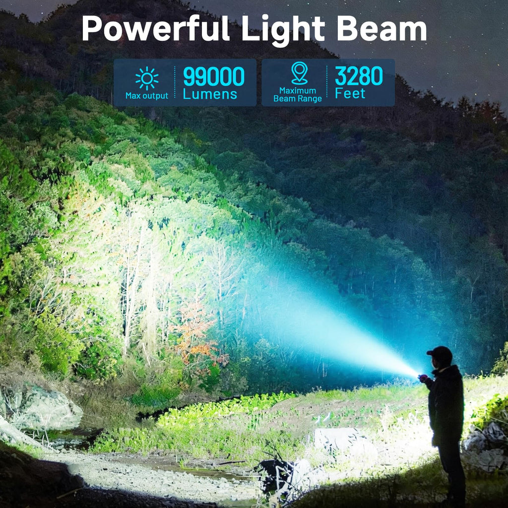 Kungf Flashlight Rechargeable 4 Pack, LED Flashlights High Lumens, 99,000 Lumen Super Bright FlashLights, 5 Modes Adjustable Powerful Handheld Flash Light for Home, Outdoor, Waterproof