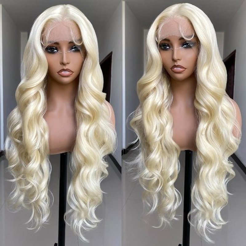 SISgrace 613 Platinum Blonde Lace Front Wigs Synthetic Body Wave Wear and Go 13x4x1 T-part Lace 28 Inch Pre-Plucked with Baby Hair HD Glueless Lace Front Wig for Women