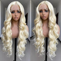 SISgrace 613 Platinum Blonde Lace Front Wigs Synthetic Body Wave Wear and Go 13x4x1 T-part Lace 28 Inch Pre-Plucked with Baby Hair HD Glueless Lace Front Wig for Women