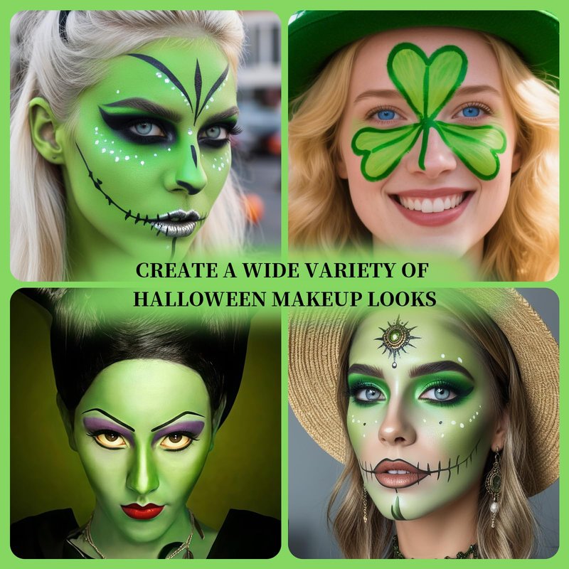 YBUETE Light Green Face Body Painting Stick, Professional Green Full-coverage Cream Face Paint for St. Patrick's Day Halloween SFX Witch Monster Cosplay Makeup, Washable Body Paint for Adult Carnival