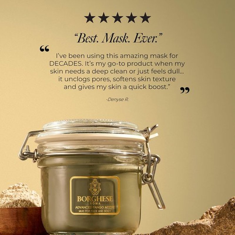 Borghese Advanced Fango Active Mud Mask - Nourishing Exfoliating Face Treatment with Bentonite Clay & Hyaluronic Acid for All Skin Types