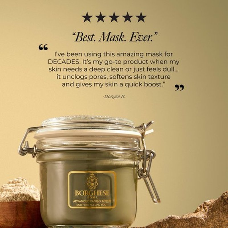 Borghese Advanced Fango Active Mud Mask for Face and Body - Exfoliating to Purifying Face Mask with Bentonite Clay & Hyaluronic Acid For Normal, Combination & Oily Skin, 2.7 Ounce - Tube