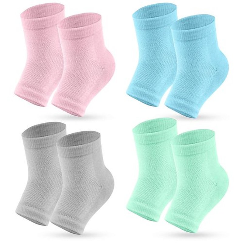 Senkary 4 Pairs Heel Moisturizing Socks Open Toe Socks Gel Heel Socks Cotton for Dry Cracked Feet Women Men (Pink, Turquoise, Blue, Grey)