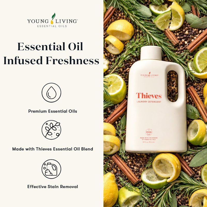 Young Living Thieves Laundry Detergent - Concentrated Plant-Based Formula with Enzymes, Fresh Citrus Scent, 32 fl oz